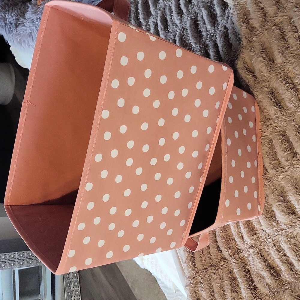 Pink Polka Dot Fabric Storage Baskets / Totes w/ Handles. SET OF 2! - Picture 2 of 8